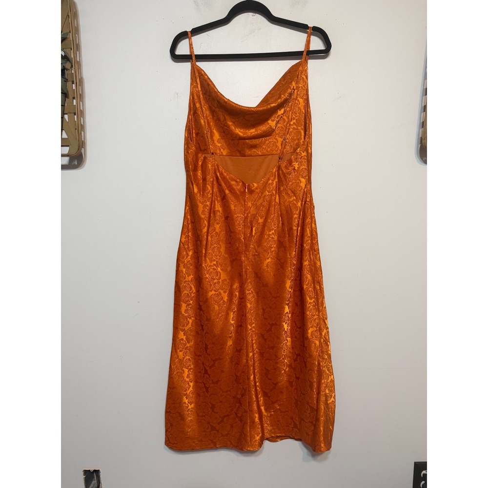 Lulus Orange Rose Jacquard Satin Slip Dress XL Cowl Neck Coquette Fairycore Midi - Picture 2 of 10